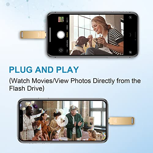 Image of MFi Certified Photo Stick, 3 in 1 iPhone Flash Drive, Photo Stick for iPhone 256GB, Memory Stick for iPhone Photo Storage Thumb Drive External Storage Compatible for iPhone /PC /iPad /More Devices Gold