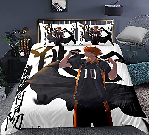 Kssmice Impresión 3D ¡Haikyuu !!Shoyo Hinata Anime Funda de edredón, 100% Microfibra, adecuada para la ropa de cama para el dormitorio adolescente, un juego suave y liso, de 3 piezas, 1 cubierta de ed Cover