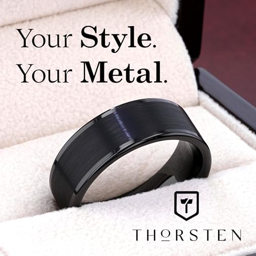 Thorsten Vulcan Black Tungsten Carbide Men’s Wedding Ring – Flat Matte Brushed Finish with Polished Edges – Comfort Fit Wedding Band – Durable and Stylish Ring for Him4