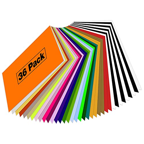 PU Iron on Vinyl,26 Assorted Color Heat Transfer Vinyl Bundle,36 Pack Printable HTV Vinyl