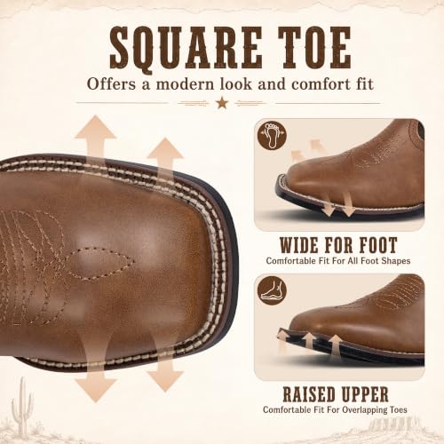 Image of SheSole Women's Cowboy Boots Square Toe Mid Wide Calf Cowgirl Boots Chunky Heel Fashion Western Boots