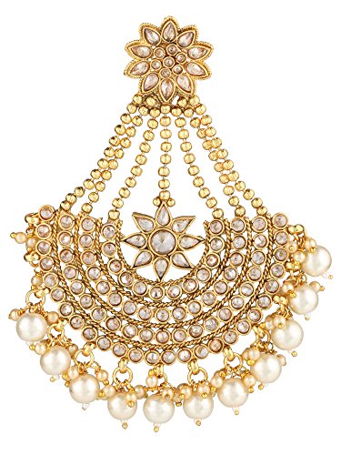 Accessher Antique Gold Jhoomar Passa with Dangling Pearls for Women