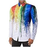 Mens Paint Splash Art Shirt Hipster Rainbow 3D Print Slim Fit Long Sleeve Button Down Dress Shirts Casual Party Tops