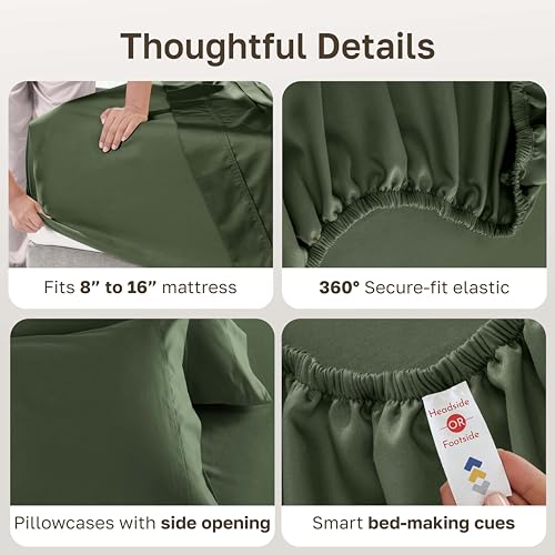 Image of California Design Den King Deep Pocket Sheets Set - Luxury 600 Thread Count 100% Cotton Sheets King Size, Sateen, Hotel-Quality, Better Than Egyptian Cotton Sheets - Dark Olive Green