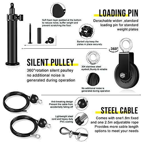 RENRANRING Fitness LAT and Lift Pulley System Gym - Upgraded LAT Pull Down Cable Machine Attachments, Loading Pin, Handle and Tricep Bar, for Biceps Curl, Forearm, Triceps Exercise Gym Equipment