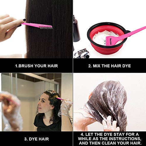 Bluezoo Hair Dye Coloring Kit, Professional 3Pcs Diy Beauty Home & Salon Tools Supplies - Hair Tinting Bowl & Dye Brushes & Sharp Tail Angled Comb, Hair Color Mixing Applicator Bleaching Set #TOP4