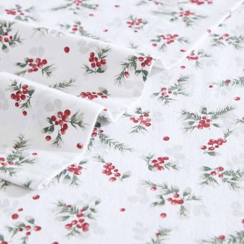 Image of Laura Ashley - Flannel Sheets Twin Size, Anti-Pilling & Wrinkle Resistant Cotton, Touchably Soft for All-Season Comfort - Bed Sheets with Matching Pillowcase & Fitted Sheet (Berry Bright Red)