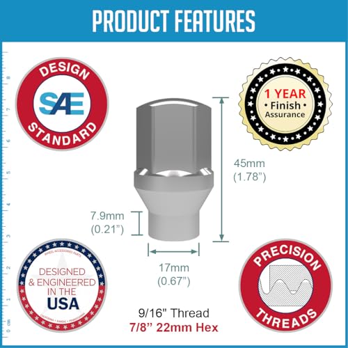 Image of Wheel Accessories Parts 20 Pcs 9 /16 inch-18 Thread ET OEM Style Lug Nuts 1.77 inch Long Chrome 7 /8 inch 22mm 6036433AA | 611-204 Fits Dodge RAM 1500 | RAM 1500 Classic