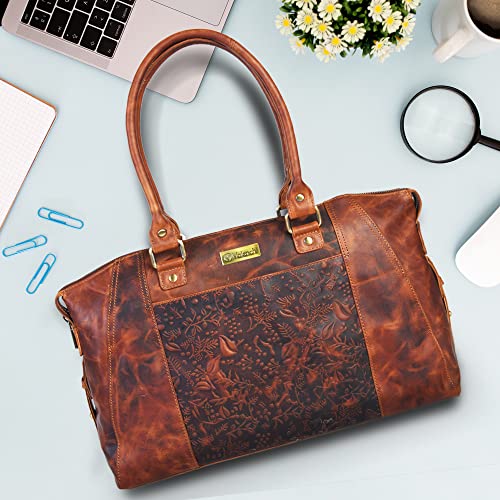 Bolso Tote de cuero genuino para mujer con diseño floral miniatura 4