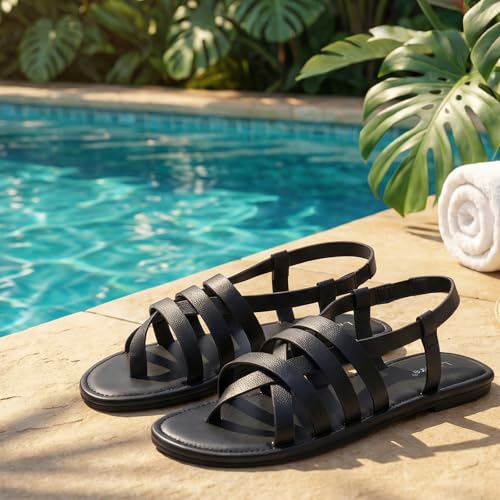 Image of Luoika Women's Wide Width Flat Sandals, Flip Flop Casual Strapy Sandals Slip on Summer Beach Shoes for Women.