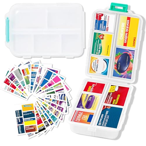 Image of Extra Large Pill Organizer with 161 Medicine Labels, Travel Pill Case | White Extra large case with 10 compartments for 7-day pill planning, vitamins, supplements, and travel
