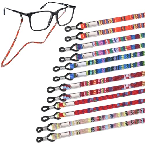 Image of Psyqtsuary Eyeglasses Strap, 12 Pcs Colorful Sunglasses Strap Multicolored Safety Eyeglass Holders Around Neck Vintage Boho Glasses Lanyard for Men and Women