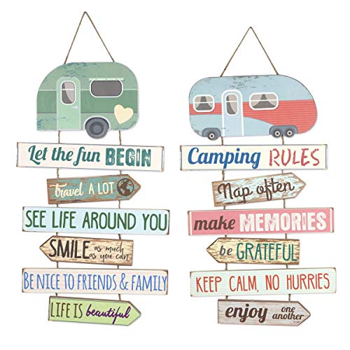 CAPRILO. Set de 2 Adornos Pared Decorativos Colgantes de Madera Surf-Caravana. Cuadros y Apliques. Perchas. Decoración Hogar Marinera. Muebles Auxiliares. Regalos Originales. 35 x 0,80 x 59 cm.