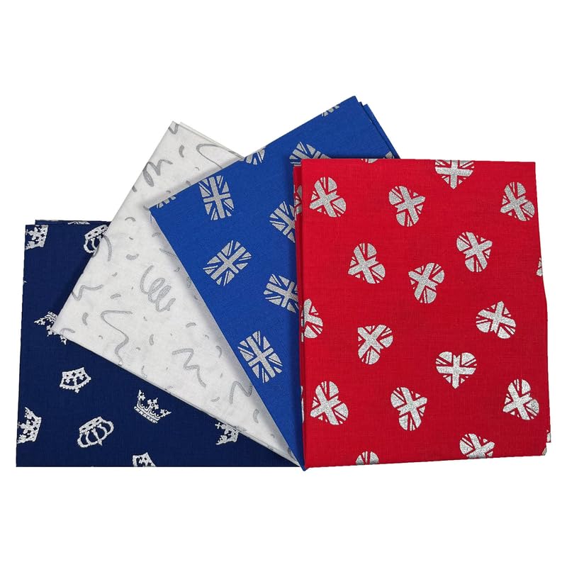 Craft Cotton CompanyCo. 100% Metallic Royal Celebration Silver Fabric 45x55cm Wide 4Pcs Fat Quarter Bundle Ideal for ing, Patchwork, Sewing, Home Décor, Kid's