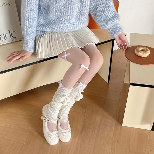 HYTENSUN Knit Leg Warmers with Pom-Poms Cute Winter Boot Socks for Teens Women Soft Ribbed Warmers for Skirts Dresses2