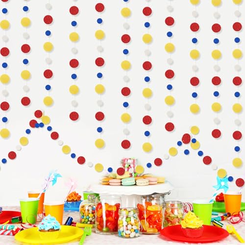 Image of Outus 5 Pieces Colorful Circle Garland Banner Hanging Paper Dot Decorations for Classroom, Birthday Party, Baby Shower, Wedding Backdrop & Photo Booth Graduation Decor (Red,Blue,Yellow)