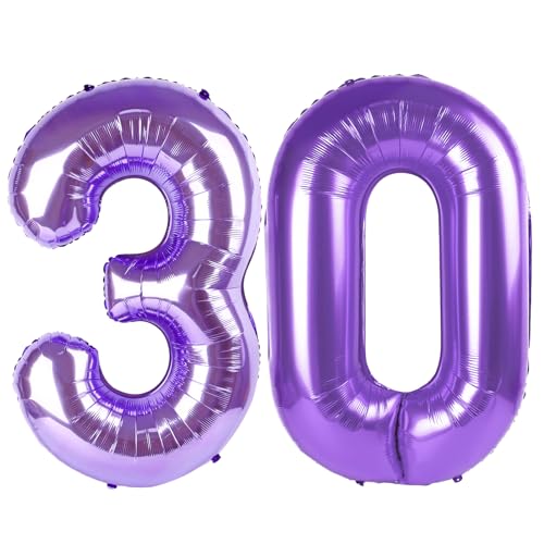 Image of Purple Number 30 Balloon 40 Inch, 30th Birthday Party Decorations, Giant 30 Foil Balloon for Party Supplies
