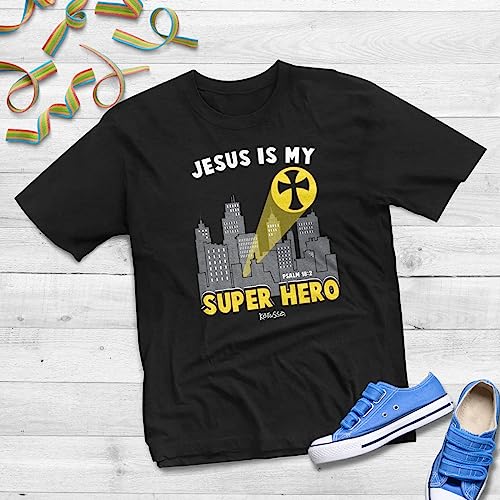 Kerusso Jesus is My Super Hero Sky Beacon Black Cotton Kids' Crew Neck T-Shirt, 4T3