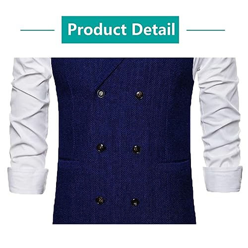 Double Breasted Mens Suit Vest with 6 Buttons Formal Business Herringbone Groom Waistcoat for Wedding Prom,Daily2