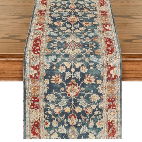 Artoid Mode Boho Bohemia Style Red Table Runner, Country Rustic Farmhouse Magical Fall Kitchen Dining Table Decoration for Home Party Decor 13x72 Inch