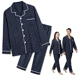 [YAKIDA] パジャマ 上下セット 介護着 ねまき 綿100% メンズ レディース 前開き 長袖 ガーゼ 寝間着 着替え ゆったり ルームウェア 介護 吸汗 自宅 入院 部屋着 父の日 敬老の日 ネービー2XL