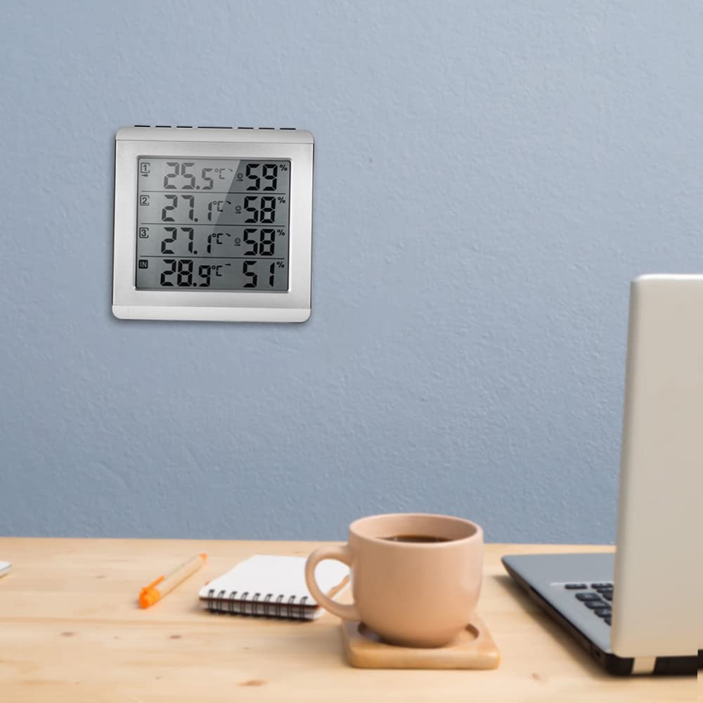 Medidor de Humedad y Temperatura de 4 Canales Higrómetro Digital Termómetro para Interiores y Exteriores Medidor Inalámbrico de Temperatura y Humedad Monitor Termómetro de