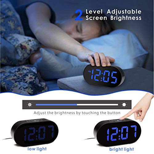 Plumeet LED Alarm Clocks Digital Clock with Dimmer and Snooze - 2 Level Alarm Volume Optional - Large Blue Digit Display Bedside Clocks with USB Port Phone Charger - Simple Operation (Blue)