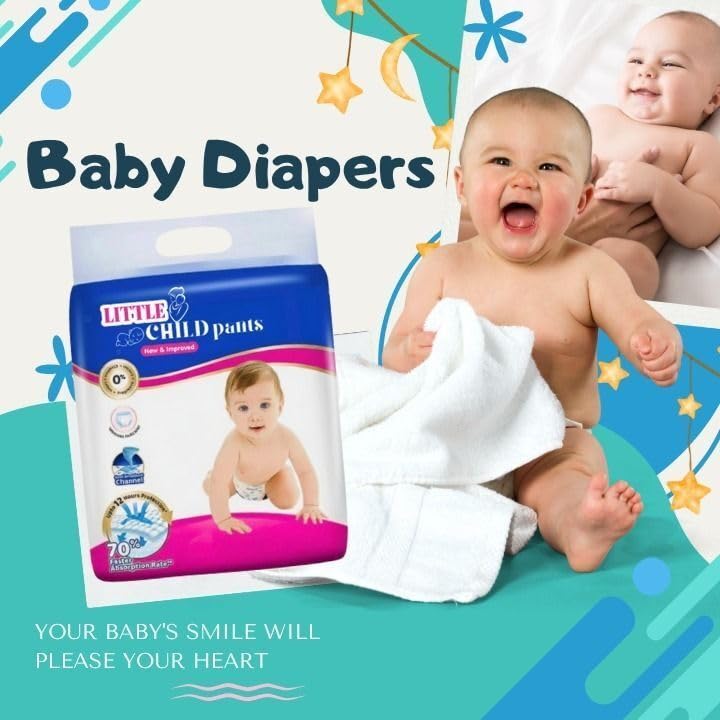 Image of Little Child|Happy Sleep Pant Style Baby Diaper |SIZE S- 32, Up to 50% Faster Absorption | All-Night Dryness & Comfort|White Colour|