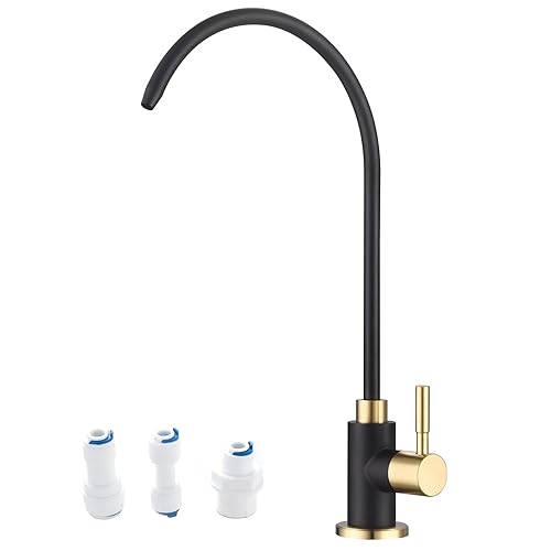 Apaix Grifo de agua potable negro y dorado, grifo purificador de agua de cocina para sistema de filtración de agua de ósmosis inversa sin espacio de