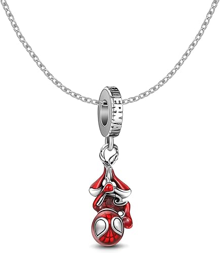 Miniatura 2 de LAZIVEOI Juego de collar de Spiderman, collar con dije de Spidey rojo con chapado en plata, cadena de cable no deslustre con cierre deslizante para