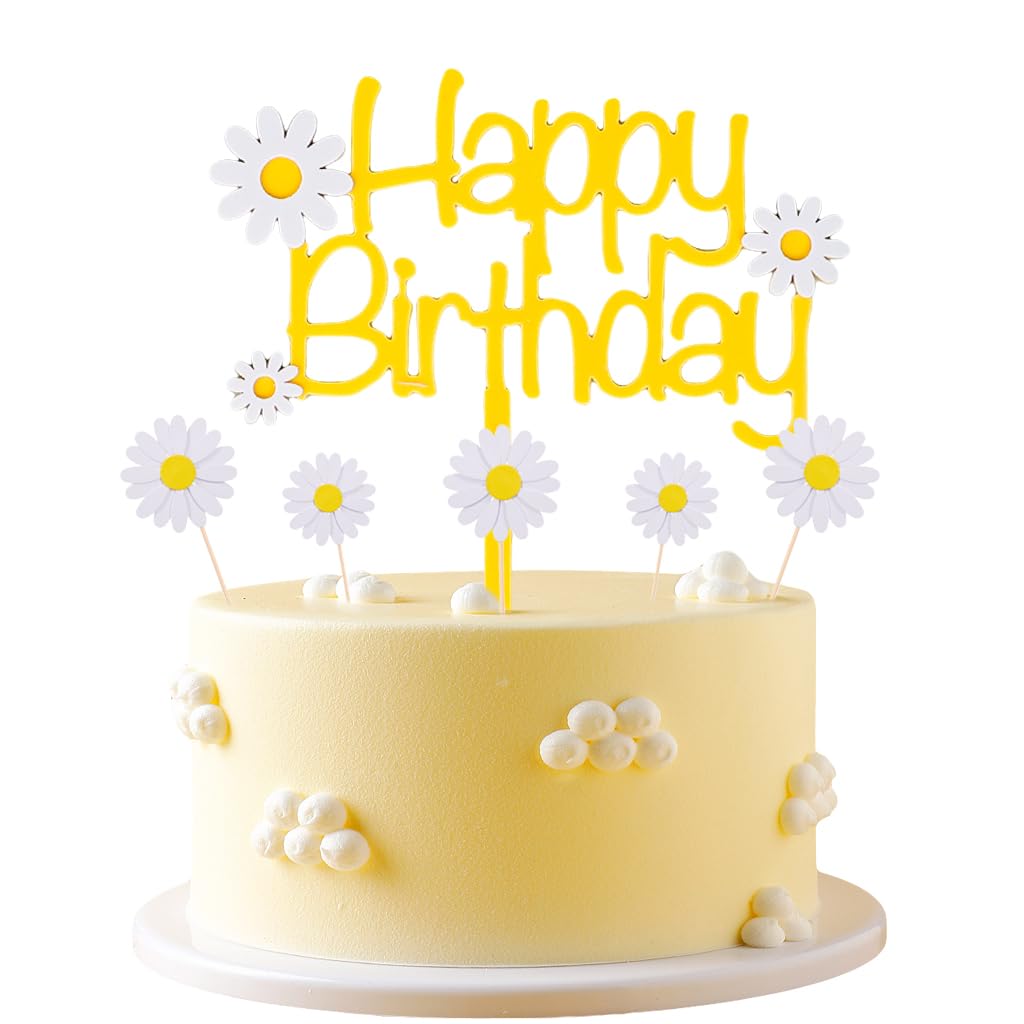 Weenkeey 31 PCS Daisy Cupcake Toppers - Daisy Flower Cake Topper & Picks - Happy Birthday & Wedding Cake Decorations