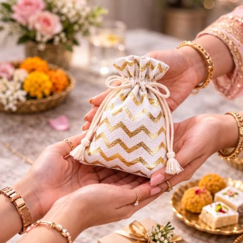 Image of SATYAM KRAFT 20 Pcs Jute Potli Bags for Wedding, Return, Festive Gifting | Eco-Friendly, Handmade Drawstring Bags for Jewelry, Sweets, Dry, Party, Reusable & Biodegradable (Pack of 20) (color 12)
