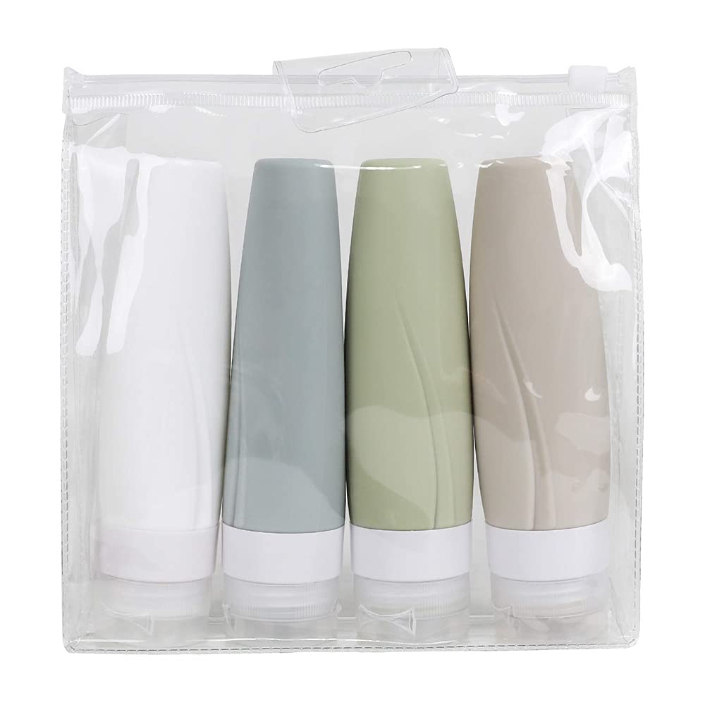 ELECDON Silicone Travel Bottles Set, Leak Proof Size Container for Toiletries, Set with TSA Approved EVA Bag, BPA Free Refillable 3 oz Container, Perfect Personal (Set of 4)