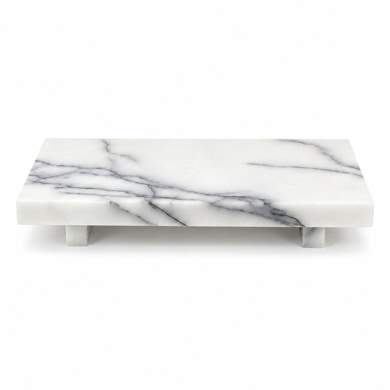 White Marble Pedestal Tray, 9.84-Inch Organizer for Vanity and Bathroom