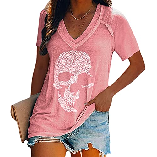 Camisetas con Estampado de Calavera para Mujer, Camisetas de Mang...