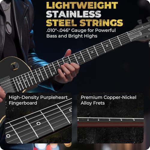 fesley 3934 lp electric guitar kit full size solid body electric guitars for beginners with humbucker pickups poplar body mahogany neck22 frets6 string guitar with gig bagcableflp350matteblack