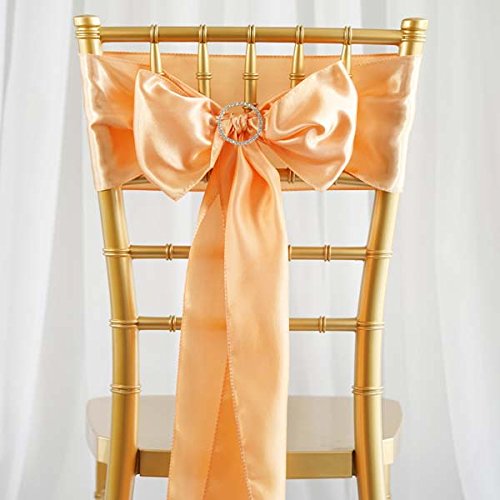 TABLECLOTHSFACTORY 25pcs Peach Satin Chair Sashes Tie Bows Catering Wedding Party Decorations 6 x106