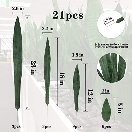 Summer Flower 23" Snake Plant Artificial Leaves Set, 21Pcs Faux Sansevieria Plant Leaf,Tall Fake Snake Plants Outdoor,4 Sizes For Indoor Home Decor,Office,Garden,Tabletop Floor Decorations #TOP2