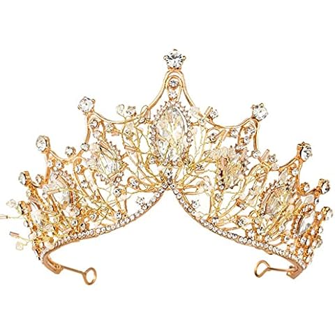 Crown Tiara, Crystal Rhinestone for Princess Bridal, Halloween christmas costume, Goddess, Queen, Wedding Festival Party, Hair Accessories for Women, Gold Headpiece Cover