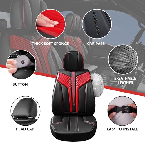 Image of CAR PASS Nappa Leather Seat Covers, Breathable Waterproof Car Seat Covers Full Set, Luxury Leather Front and Back Seats Full Coverage, Universal Fit SUV Pick-up Truck Sedan Automotive(Black Red)