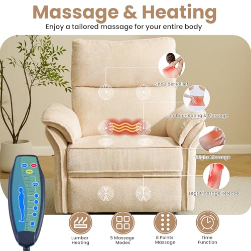 Image of Oversized Rocking Chair Nursery with Massage and Heat, Glider Recliner Nursery Chair with Adjustable Headrest, Power Swivel Rocker Recliner Chair with USB Port,Beige