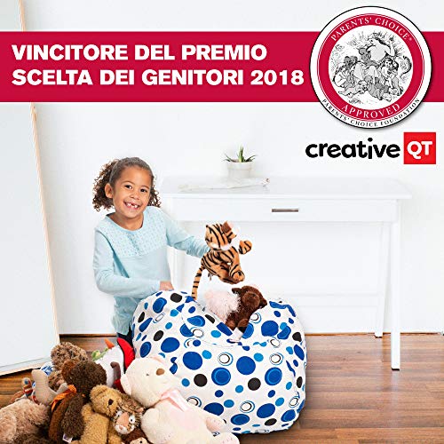 Creative QT Stuffed Animal Storage Bean Bag Chair - Toddler Size Stuff 'n Sit Organization for Kids Toy Storage - Available in a Variety of Sizes and Colors (27", Blue Polka Dot) - Thumbnail 6