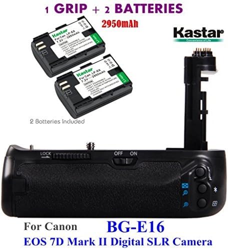 Kastar Pro Multi-Power Vertical Battery Grip (Replacement for BG-E16) + 2X LP-E6 Replacement Batteries for EOS 7D Mark II (Not for EOS 7D) Digital SLR Camera