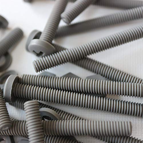 20 x Phillips-Flachkopfschraube Graue Plastikmuttern und -bolzen aus Polypropylen (PP), Acryl, M6 x 60mm, Unterlegscheiben, beständig gegen Wasser, Korrosion und Chemikalien, elektrischer Isolator