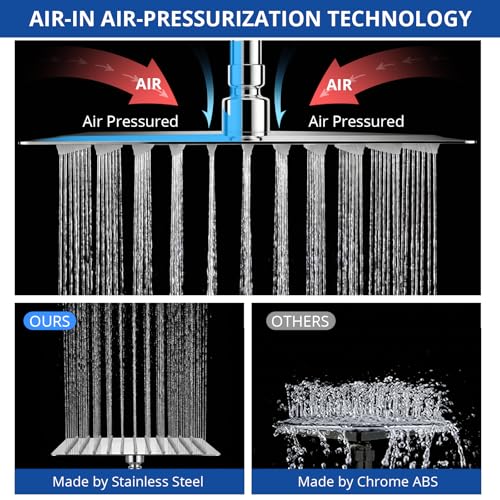 Image of Shower Head, 10'' High Pressure Rainfall /Handheld Shower Combo, Chrome | 9 Settings, Anti-leak Shower Head with 11'' Extension Arm, Holder, Hose, Height /Angle Adjustable Shower, 1.75GPM