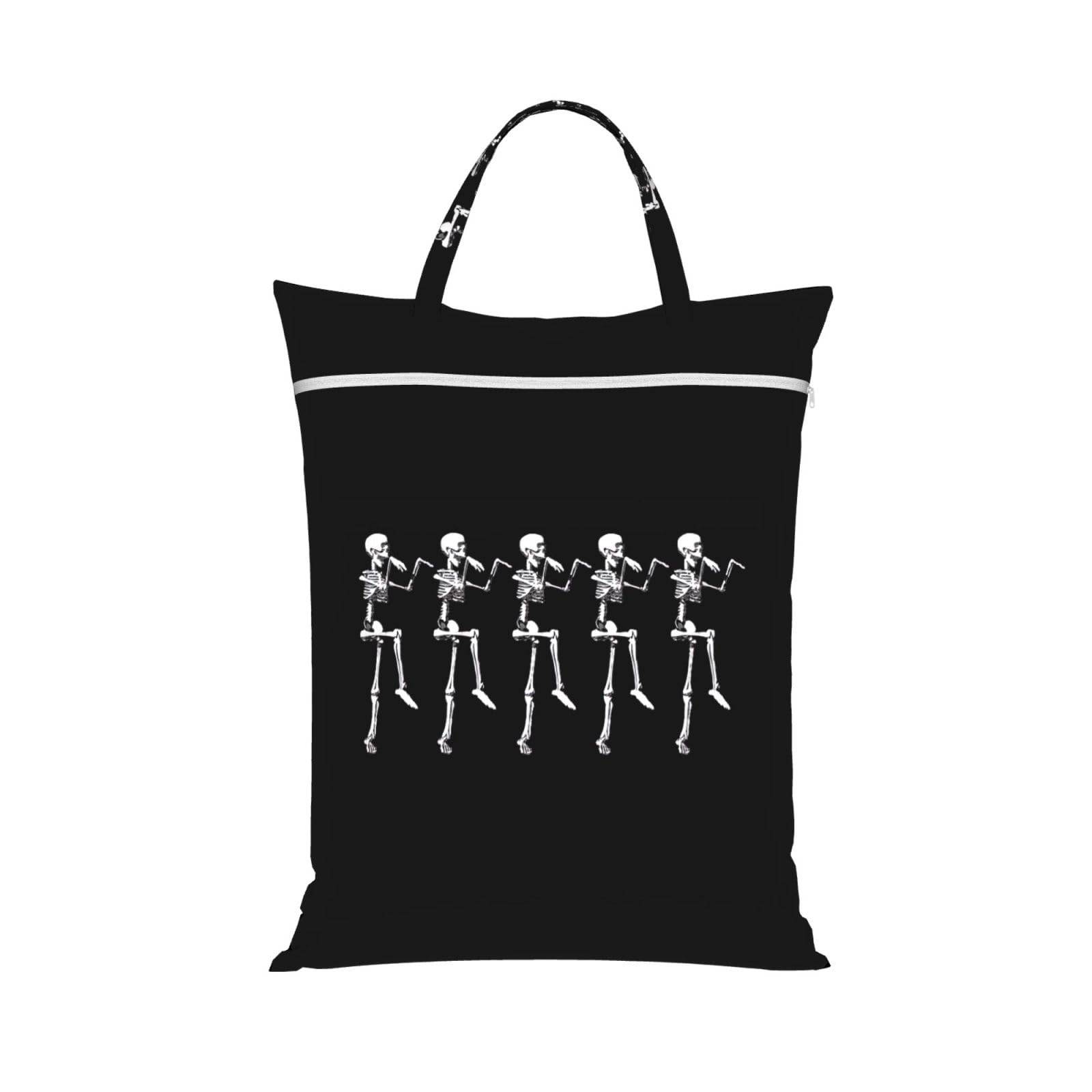 Pphgut 1 Pc Halloween Posable Skeleton Skull Print Travel Laundry Bag Portable Dirt Clothes Bags Daily Hiking Camping Vacation