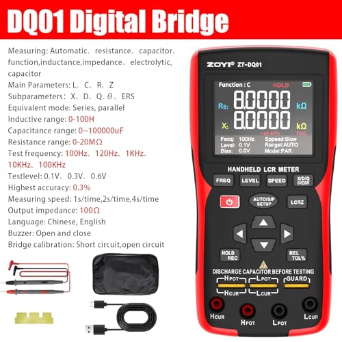 Image of SKYKING LCR-Q Digital Bridge Tester Meter - Portable Handheld L /C /R /Z LCR Meter, Auto Component ID, 100 Hz-100 kHz Test Frequencies, 0.3% Accuracy, TFT Display, USB-C Charging