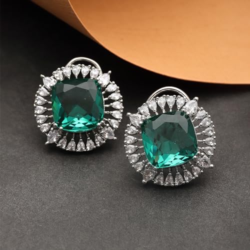 Rhodium-Plated American Diamond Stud Earrings