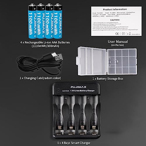 Pujimax L4003-3A1104 4Packrechargeable Aaa Batteries With Charger,1100Mwh 1.5V Triple A Lithium Rechargeable Battery 1.5H Fast Charge Up To 1500 Times 4Count Aaa Battery Charger Kit thumb #7
