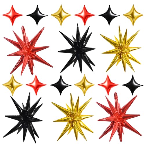 Image of TONIFUL 22Inch 18Pcs Black Gold Red Explosion Star Mylar Balloons and 10Inch Four Pointed Star Balloons Set for Christmas New Year Birthday Wedding Bridal Shower Anniversary Photo Booth Supplies